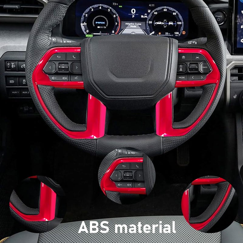 BORUIEN for Toyota Tacoma 2024 2025 and 4Runner 2025 Interior Accessories Center Console ABS Dashboard Cover Decor StylingTrim (Dark Red, Steering Decor) - Image 4